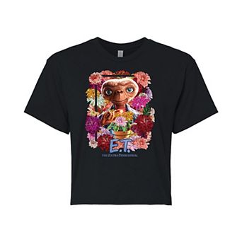 Juniors' E.T. Flowers Cropped Graphic Tee