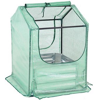 Sunnydaze Galvanized Steel Raised Bed with Greenhouse - Green