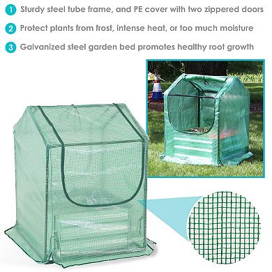 Sunnydaze Galvanized Steel Raised Bed With Greenhouse - Green - 2 Ft X 2 Ft