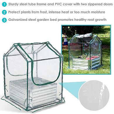 Sunnydaze Galvanized Steel Raised Bed With Greenhouse - Clear - 2 Ft X 2 Ft