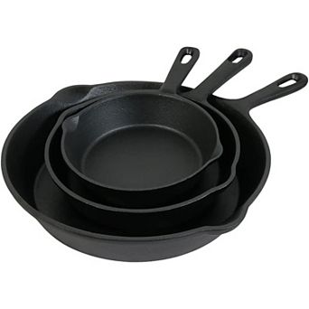 Sunnydaze 3 pc Cast Iron Pre-Seasoned Skillet Set with 3 Pans