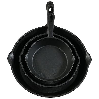 Sunnydaze 3-Piece Cast Iron Pre-Seasoned Skillet Set with 3 Pans