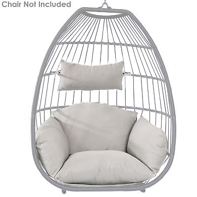 Sunnydaze Resin Wicker Hanging Egg Chair with Steel Stand/Cushions - Gray
