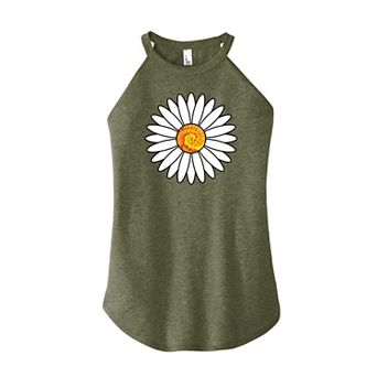 Junior's Tie-Dye Daisy High Neck Tank Top