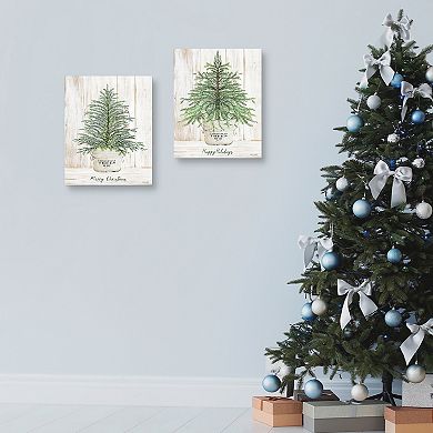 Master Piece Happy Holidays Tree & Merry Christmas Tree Canvas Wall Art