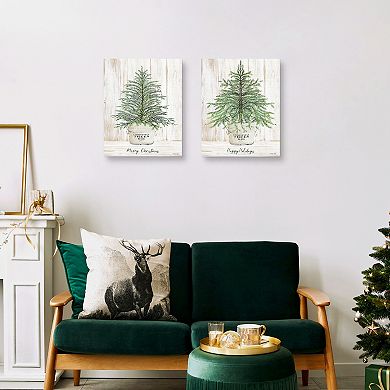 Master Piece Happy Holidays Tree & Merry Christmas Tree Canvas Wall Art
