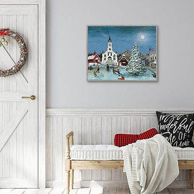 Master Piece Christmas Scene Moon Framed Canvas Wall Art