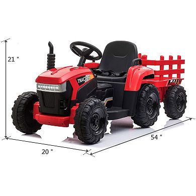 TOBBI 12V Kids Electric Battery-Powered Ride On Toy Tractor with Trailer, Red