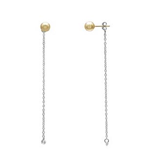 PRIMROSE Polished Ball Stud Floating Cubic Zirconia & Chain Drop Earrings
