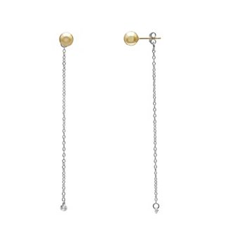 PRIMROSE Polished Ball Stud Floating Cubic Zirconia & Chain Drop Earrings