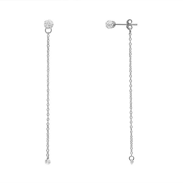 PRIMROSE Sterling Silver Clear Crystal Fireball Studs With Drop Chain ...