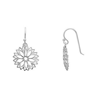 PRIMROSE Sterling Silver Polished Filigree Flower Drop Earrings