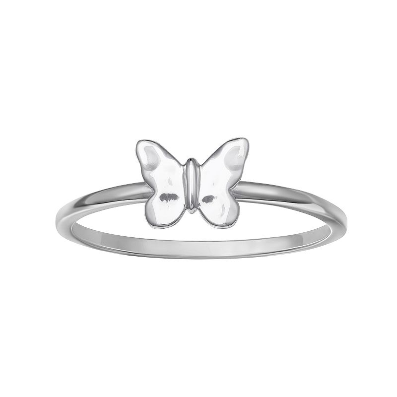 PRIMROSE Sterling Silver Hammered Butterfly Ring, Womens, Size: 9, Grey