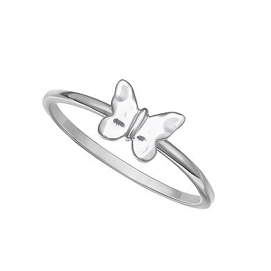 PRIMROSE Sterling Silver Hammered Butterfly Ring 