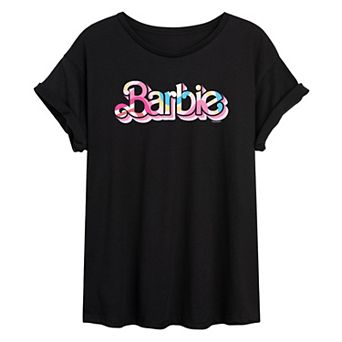 Junior's Barbie® Patterned Logo Oversize Tee