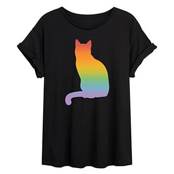 Junior's Rainbow Cat Oversize Tee