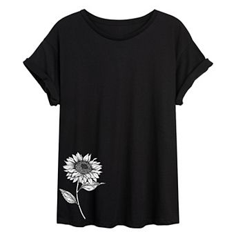 Junior's White Sunflower Oversize Tee