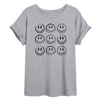 Junior's Smiley Grid Oversize Tee