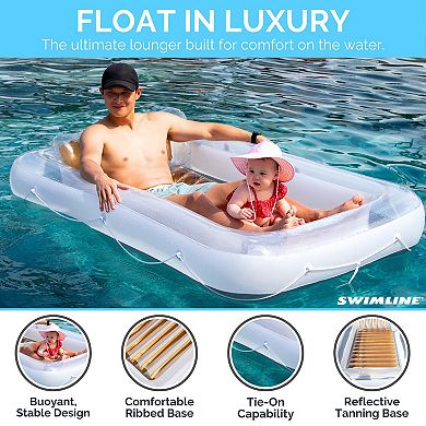 Swimline Luxe Edition Inflatable Suntan Tub Floating Pool Lounger, White & Gold