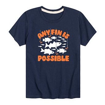 Boys 8-20 Any Fin Is Possible Fishing Graphic Tee