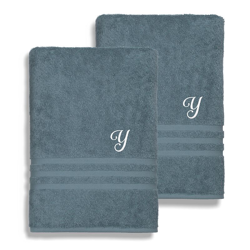 Linum Home Textiles Denzi Monogram Towel Collection 2-pc. Bath Towel, One Size, Blue