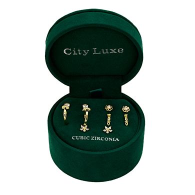 City Luxe 5-Pair Cubic Zirconia Flower & Hoop Stud Earring Set