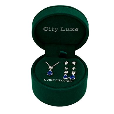 City Luxe Pear-Cut Cubic Zirconia Teardrop Necklace & Earring Trio Set