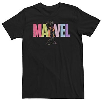Big & Tall Marvel Guardians of the Galaxy Classic Neon Groot Rainbow Letters Tee