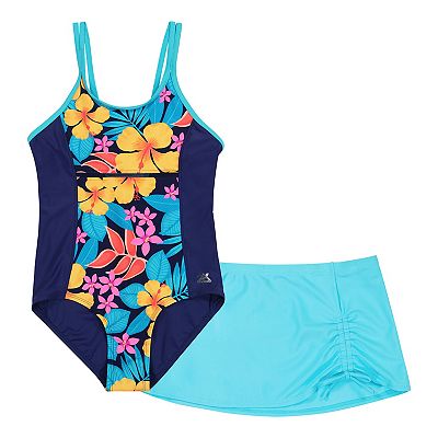 Girls 4 16 ZeroXposur Double Strap Swimsuit with Skirt in Regular Plus