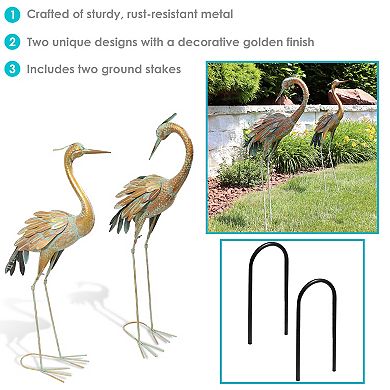 Sunnydaze Golden Crane Indoor/Outdoor Metal Garden Statue - Set of 2