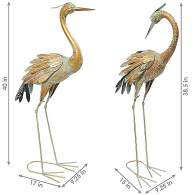 Sunnydaze Golden Crane Indoor/Outdoor Metal Garden Statue - Set of 2
