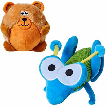 Blueberry Pet Bear & Grasshopper 2 pc Squeaky Plush Dog Toy Set