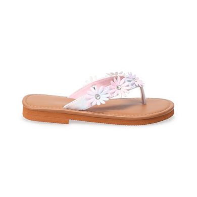 Girls Elli by Capelli Faux Leather Flower Trim Sandals