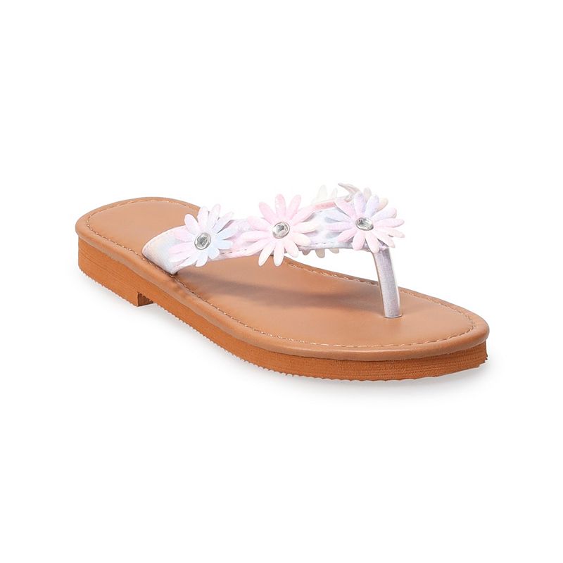 Girls Elli by Capelli Faux Leather Flower Trim Sandals, Girls, Size: 10/11