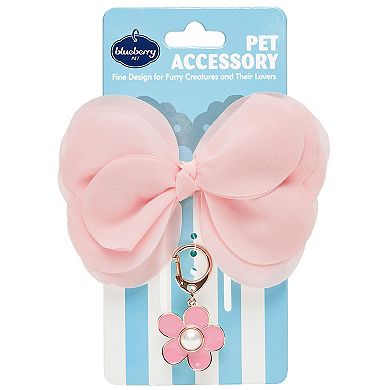 Blueberry Pet Bow & Sunflower Charm Dog Collar Accessory Set