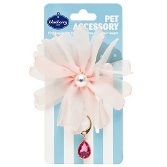 Blueberry Pet Flower & Pink Teardrop Charm Dog Collar Accessory Set