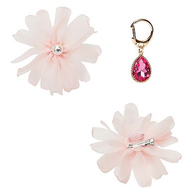 Blueberry Pet Flower & Pink Teardrop Charm Dog Collar Accessory Set