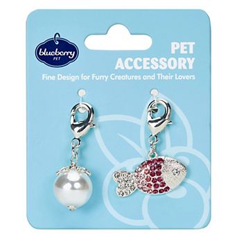 Blueberry Pet Pearl & Fish Charm 2 pc Cat Collar Accessory Set