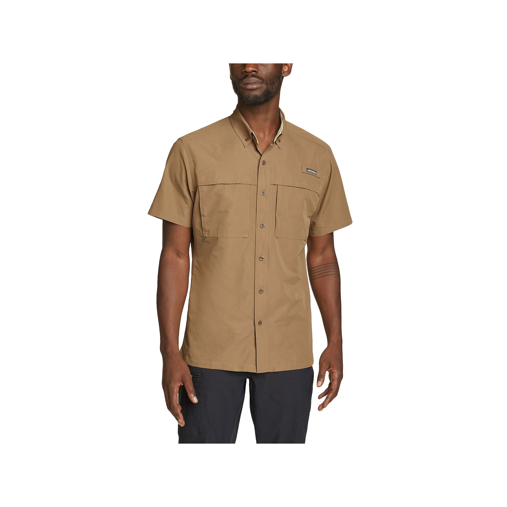 Mens Eddie Bauer UPF 50 Ripstop Guide Short Sleeve Button-Down Shirt, Size