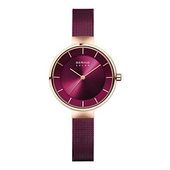 BERING Women's Ultra Slim Purple Stainless Milanese Bracelet Watch