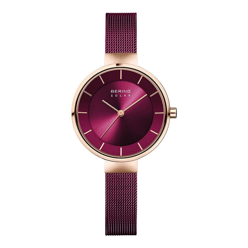 BERING Womens Ultra Slim Purple Stainless Milanese Bracelet Watch, Size: M