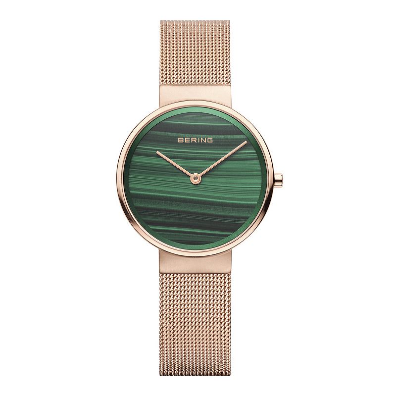 BERING Womens Classic Rose Gold Stainless Malachite Dial Milanese Bracelet