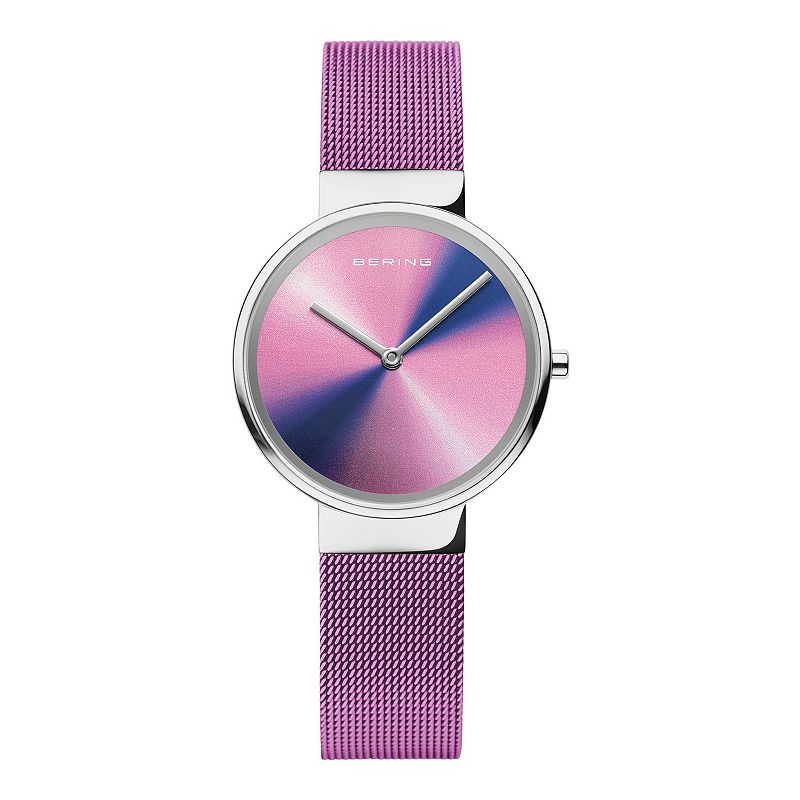 BERING Womens Classic Pink Aurora Borealis Dial Milanese Bracelet Watch, S