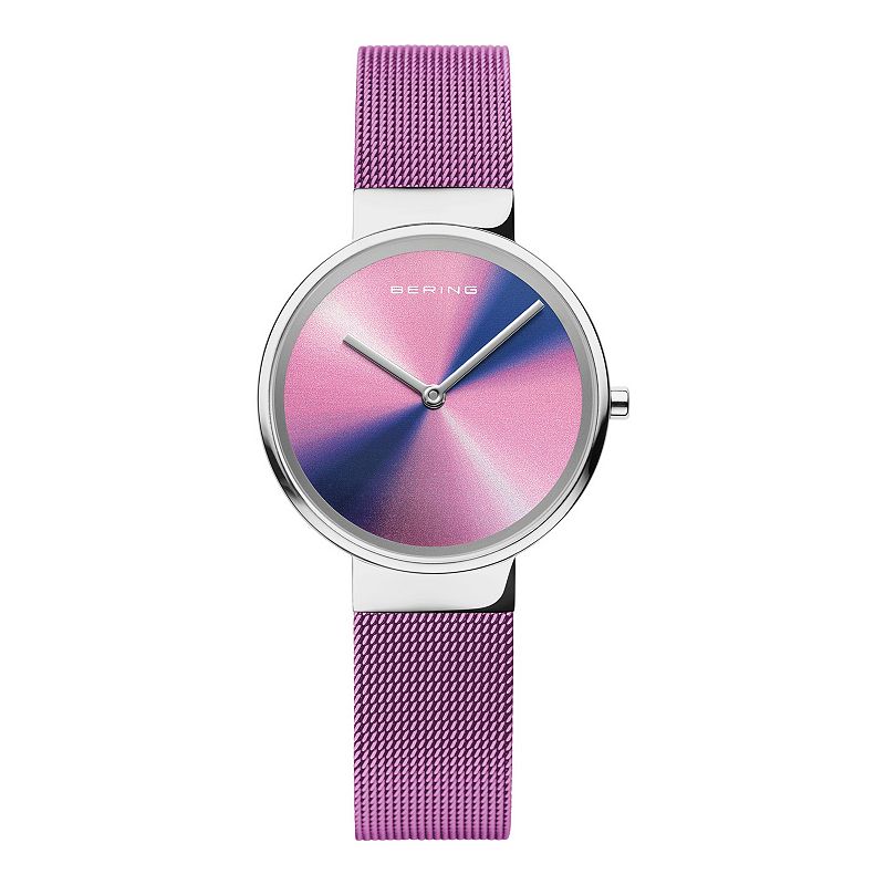 BERING Women's Classic Pink Aurora Borealis Dial Milanese Bracelet Watch, Size: Medium