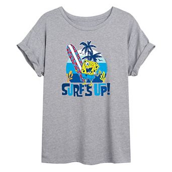 Junior's Nickelodeon SpongeBob SquarePants Surfs Up Oversize Tee