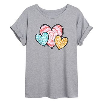 Junior's Tie-Dye Hearts Oversize Tee