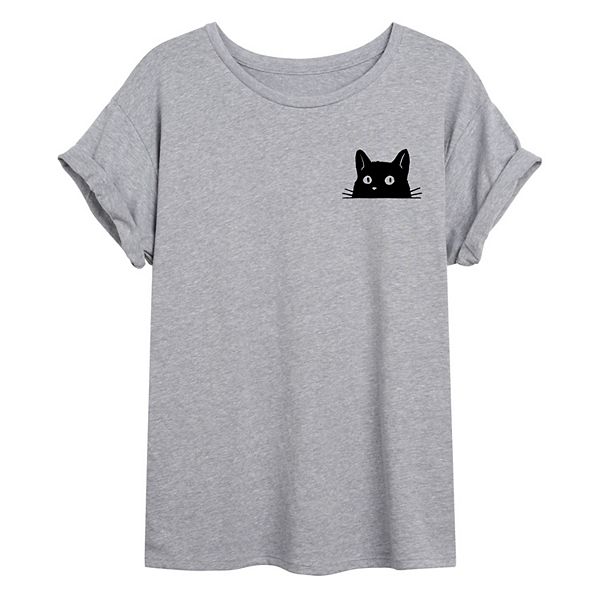 Junior's Cat Peeking Oversize Tee