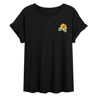 Junior's Yellow Hibiscus Oversize Tee