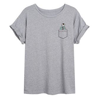 Junior's Flower Pocket Oversize Tee
