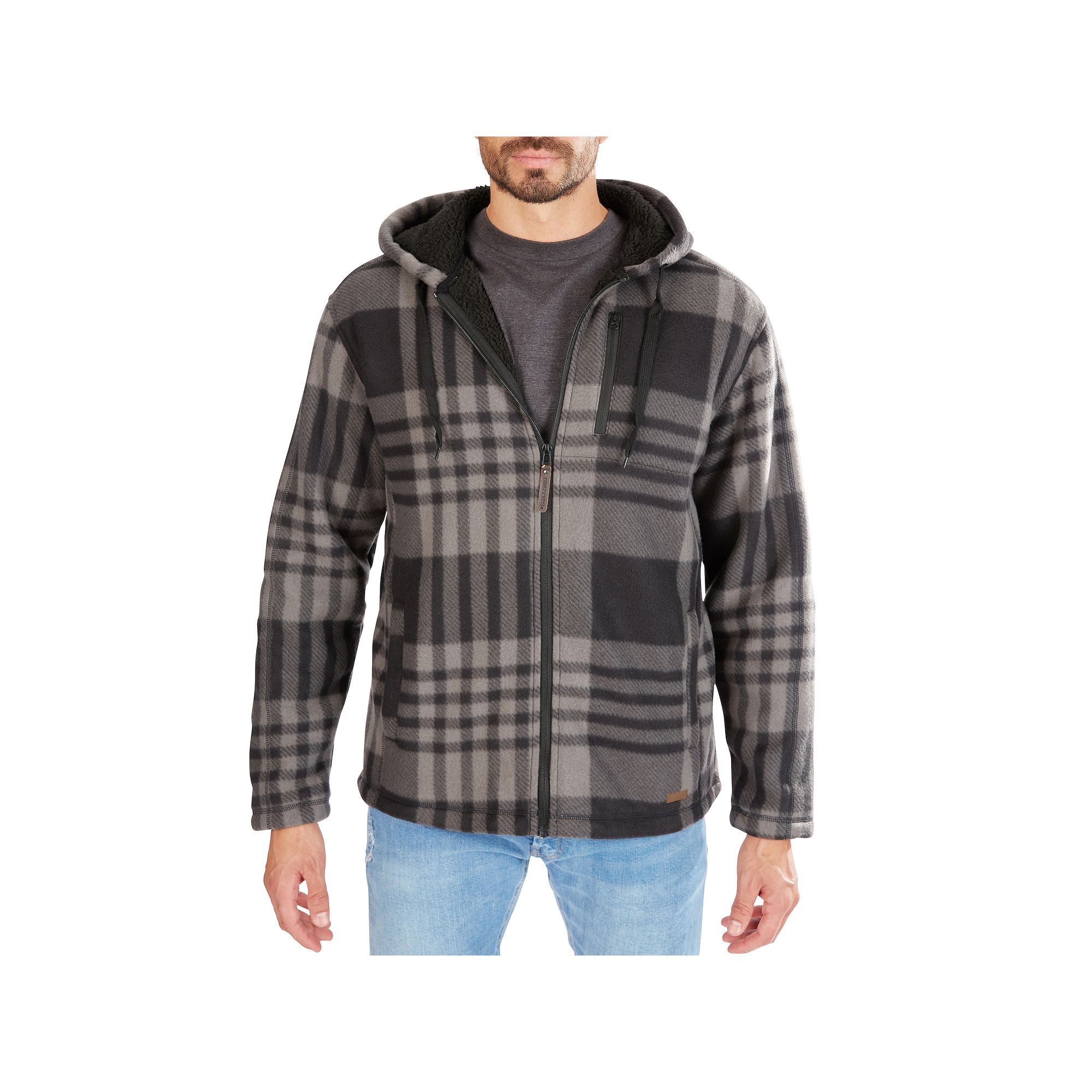 Mens Smiths Workwear Butter-Sherpa Lined Plaid Hooded Jacket, Size: Mediu